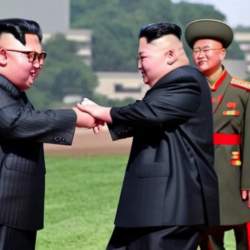 Prompt: kim jong un being instructed on how to do a cart wheel
