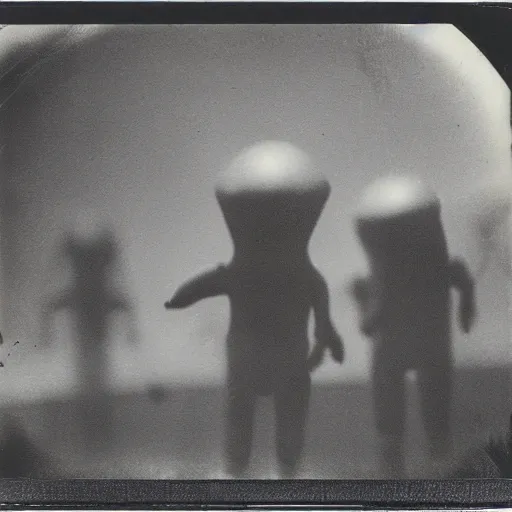 Image similar to polaroid photograph of aliens visiting earth, 1 9 5 0