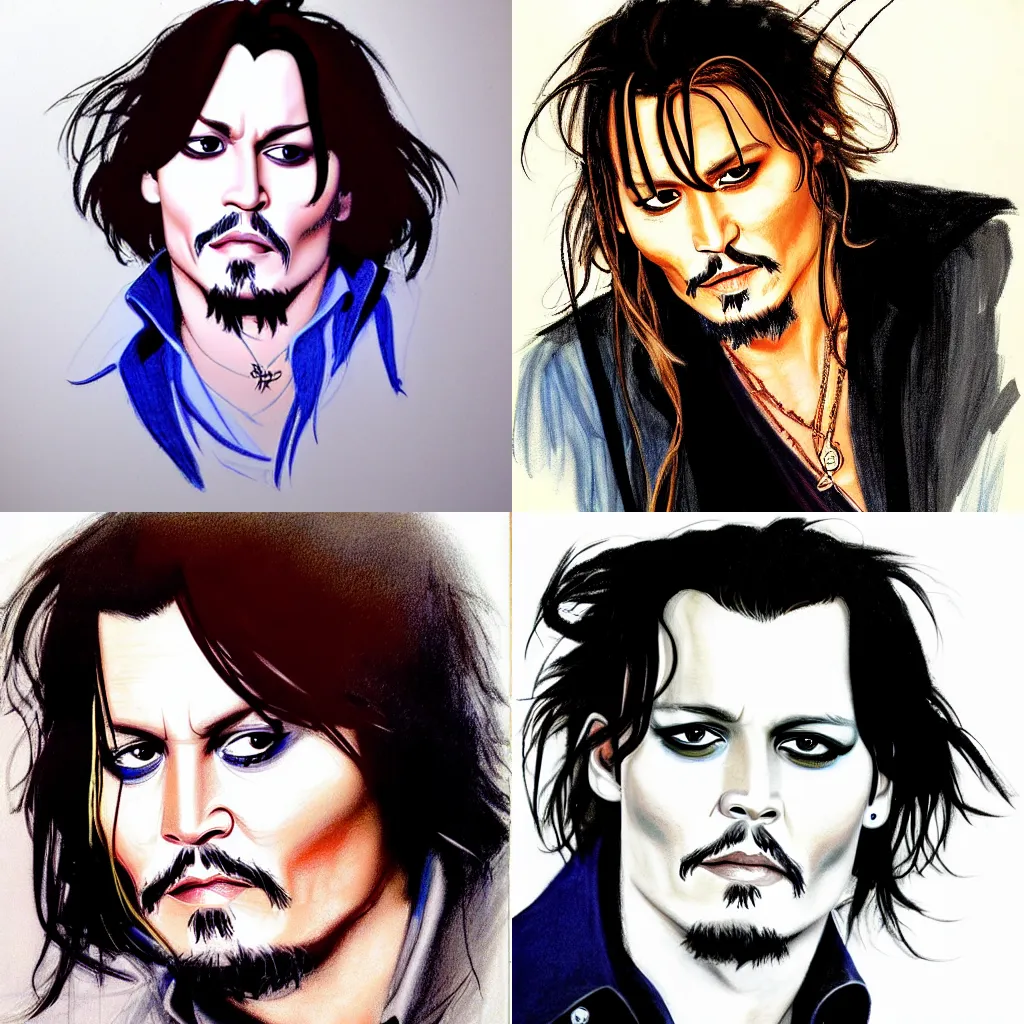 Prompt: a portrait of Johnny Depp by Glen Keane