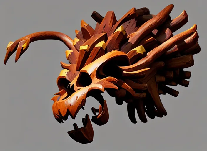 Prompt: brown wooden festeroot lion skull treant head, stylized stl, 3 d render, activision blizzard style, hearthstone style, darksiders art style, greg rutkowski style