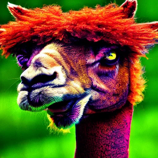 Prompt: lets see what a psychedelic alpaca see in the psychedelic world, 8 k, landscape photo