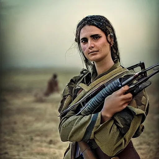 Prompt: a female peshmerga, by Sam Weber