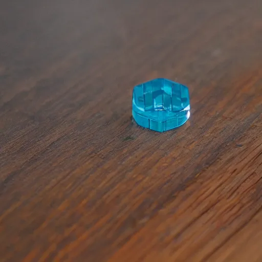 Image similar to a blue cystal in the wood table