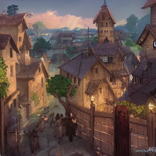 Image similar to A medieval town, by Makoto Shinkai