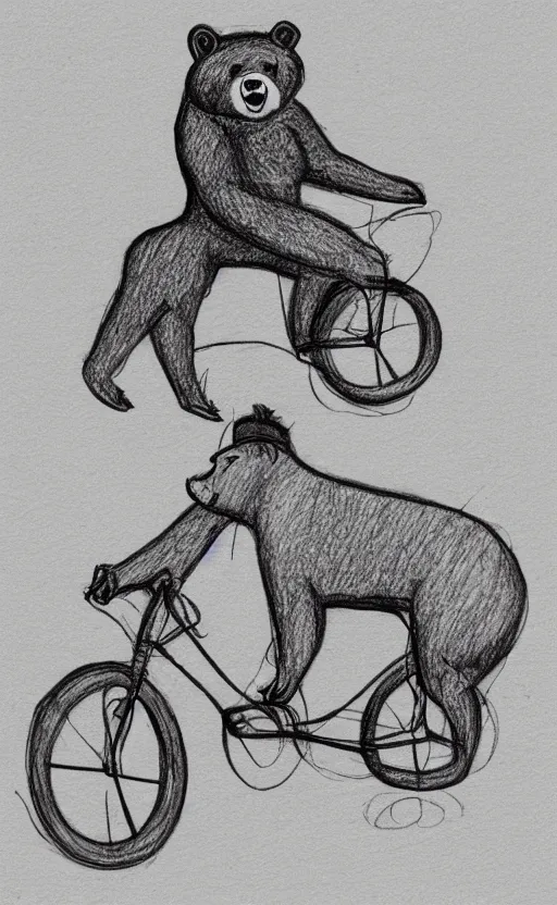 Image similar to sketch drawing of a bear riding a bicycle