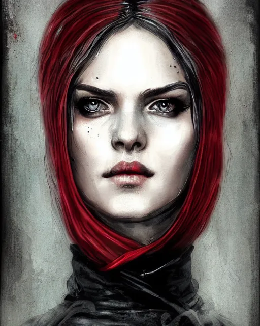 Image similar to Cirilla of Cintra, grunge painting portrait by WLOP, black red ink smoke