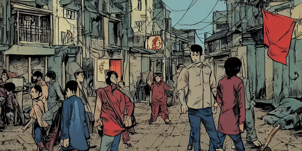 Prompt: alleyway communist vietnam in of graphic novel