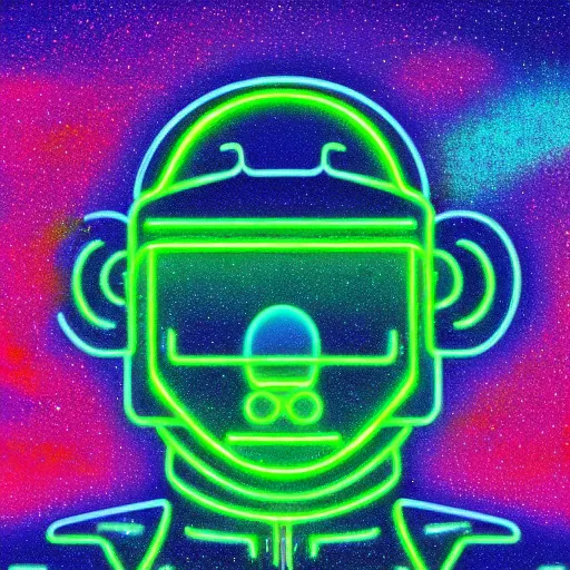 Image similar to a neon robot on the clouds, glowwave, digital art