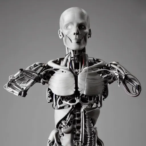 Prompt: a sculpture of anatomical cyborg