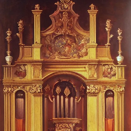 Image similar to tocatta for valheim pipe organ, detailed baroque oil painting