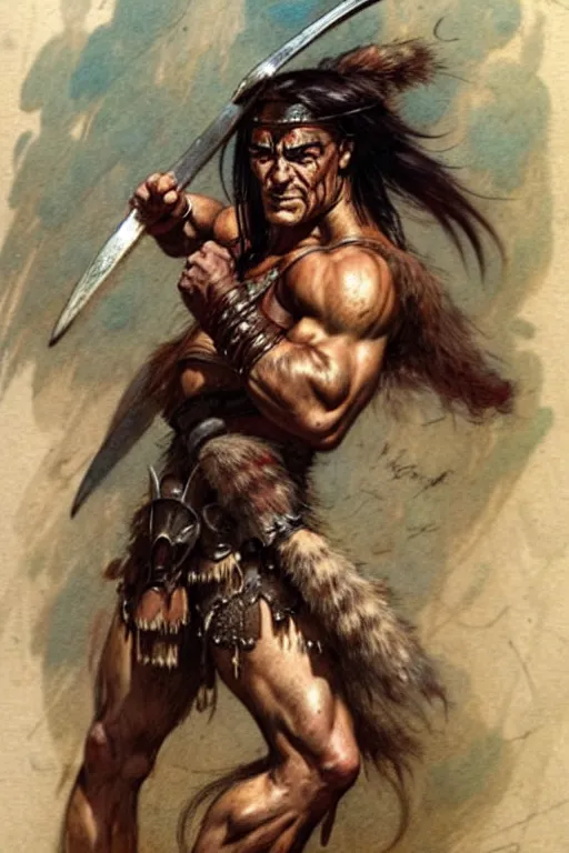 Prompt: (((((1950s conan the barbarian . muted colors.))))) by Jean-Baptiste Monge !!!!!!!!!!!!!!!!!!!!!!!!!!!