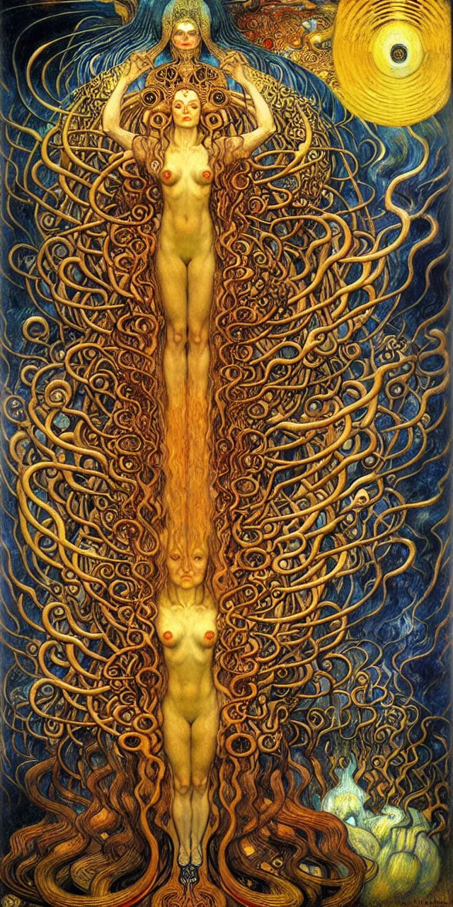 Image similar to Divine Chaos Engine by Karol Bak, Jean Delville, William Blake, Gustav Klimt, and Vincent Van Gogh, symbolist, visionary