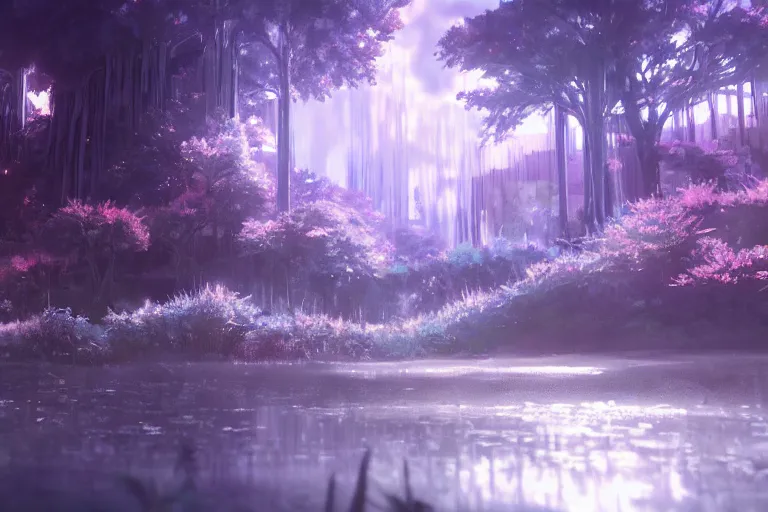 Image similar to scenery artwork, scene beautiful, light essence bioluminescent acrylic and cold nier automata pixiv scenery artwork : nature dream wire vegetation magic density infinite, hypersigil astrology macro seminal dream points of frozen imaginative vaporwave juice fluid dream scenery, high quality astral projection renders, nier automata, concept art