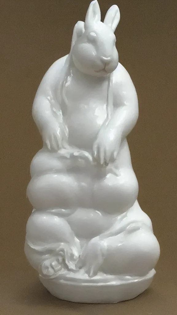 Image similar to porcelain rabbit budda statue painted by john singer sargent