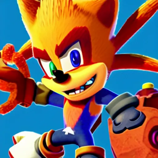 Image similar to crash bandicoot bros kirby super star ultra sonic the hedgehog gta style ratchet and clank