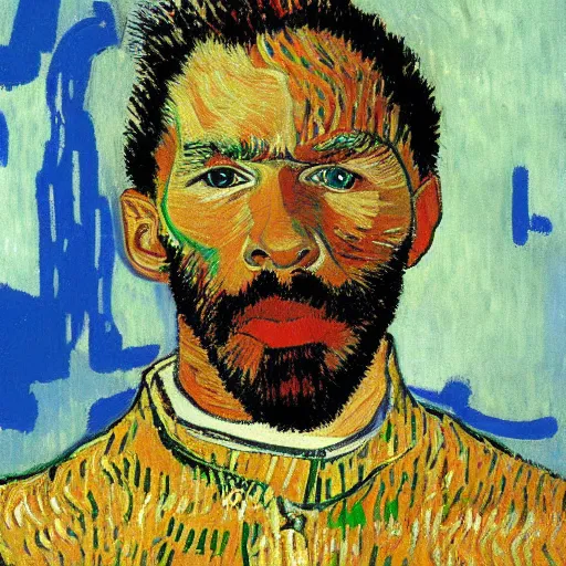 Image similar to portrait of an artificial intelligence painting by Vincent van Gogh klimt Jean-Michel Basquiat