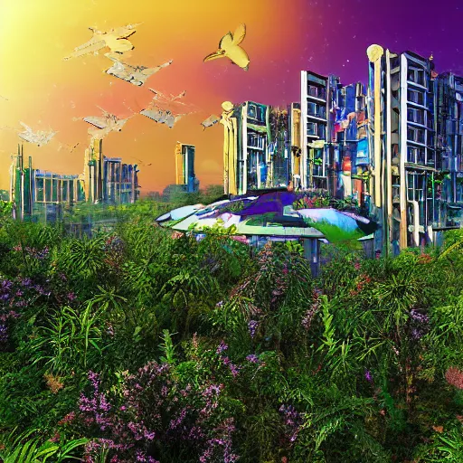 A solarpunk city coexisting with nature, digital art, Stable Diffusion