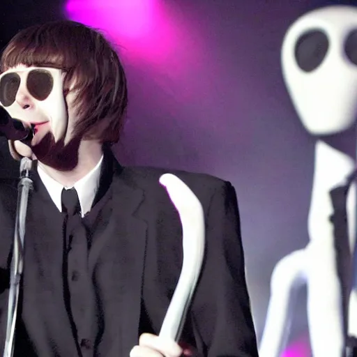 Image similar to slenderman and liam gallagher playing concert together