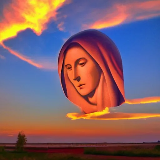 Image similar to sunset clouds in shape of a giant virgin mary face