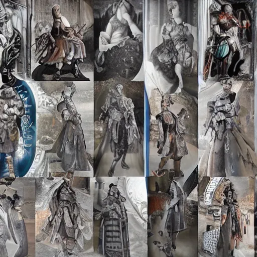 Prompt: dreary woman in dark fabrics, detailed pattern on clothes, in the style of spanish conquerors, silver, plastic, anime render, 8 k