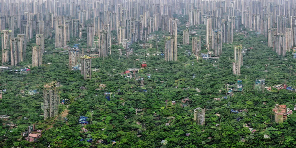 Prompt: big chinese overgrown city