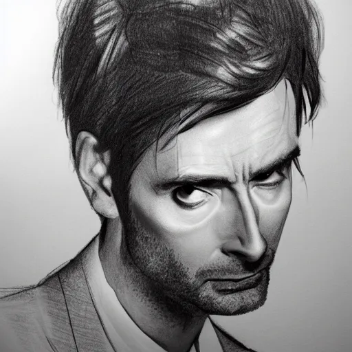 Image similar to david tennant pencil sketch cinematic lighting, render, fantasy