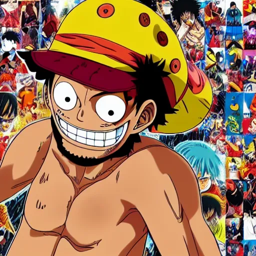 Image similar to Lebron James cosplay as Monkey D Luffy, one piece anime, detailed digital art, colourful masterpiece beautiful beautiful beautiful