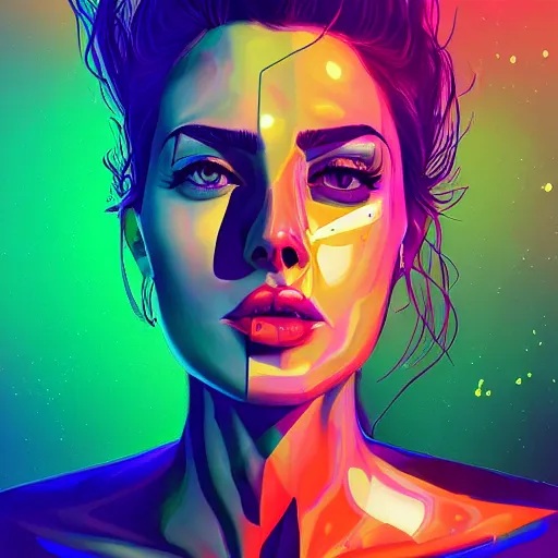 Prompt: electric woman, cute - fine - face, pretty face, oil slick hair, realistic shaded perfect face, extremely fine details, realistic shaded lighting, dynamic background, by alena aenami