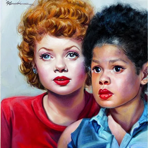 Image similar to the teenage daughter of samuel l. jackson and lucille ball by mort kunstler