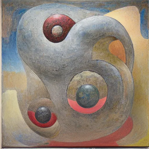 Image similar to a detailed, impasto painting by shaun tan and louise bourgeois of an abstract forgotten sculpture by ivan seal and the caretaker