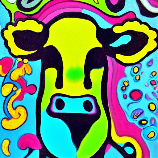 Prompt: A psychedelic cow, Drippy