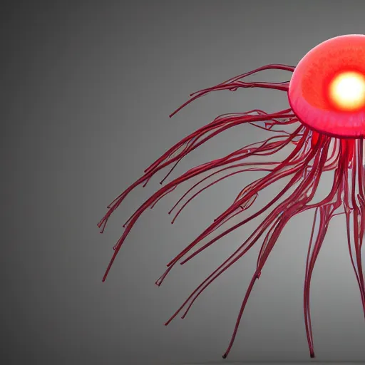 Prompt: side view a group of robot mechanical sense halitrephes maasai jellyfish growing form tree branch, snowflake, c 4 d, 8 k cleaning future, highly quality penetrating feeling bright light, cg, cyberpunk