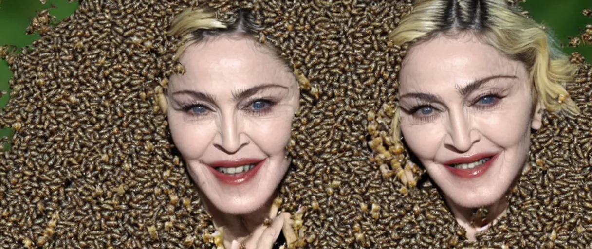 Prompt: Madonna eating a swarm of bees