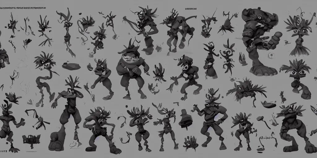 Image similar to crash bandicoot, character sheet, concept design, contrast, kim jung gi, greg rutkowski, zabrocki, karlkka, jayison devadas, trending on artstation, 8 k, ultra wide angle, pincushion lens effect