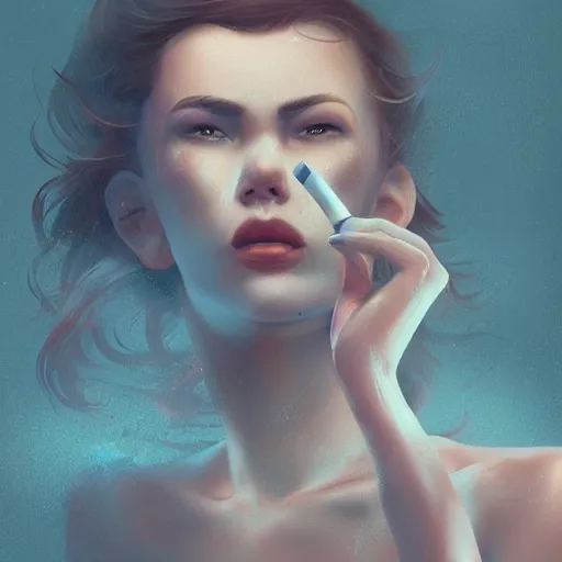 Image similar to drowning past regrets in tea and cigarettes, artstation, cgsociety