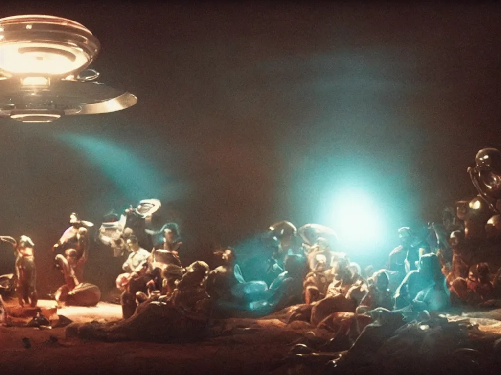 Image similar to a hidden camera shot of aliens having a party inside an ufo, cinematic masterpiece, beautiful lighting