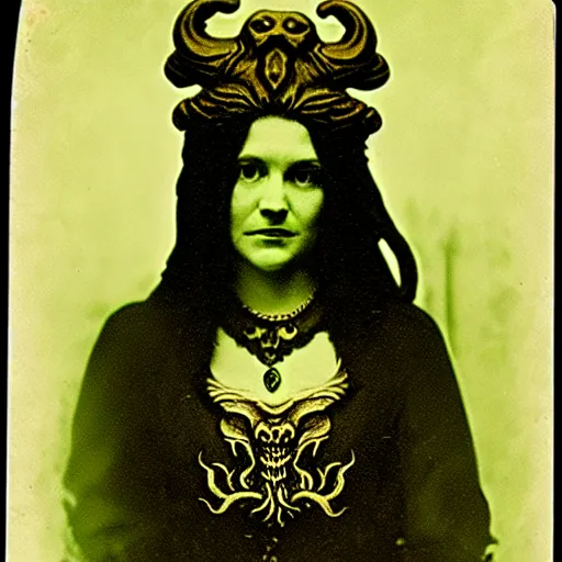 Image similar to daugerreotype of cthulhu priestess