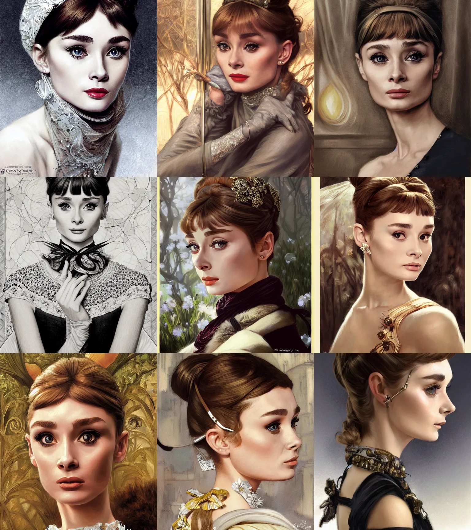 Prompt: photography of james tissot, portrait of young blondie audrey hepburn, deep focus, d & d, fantasy, intricate, elegant, highly detailed, digital painting, artstation, concept art, matte, sharp focus, illustration, hearthstone, art by artgerm and greg rutkowski and alphonse mucha