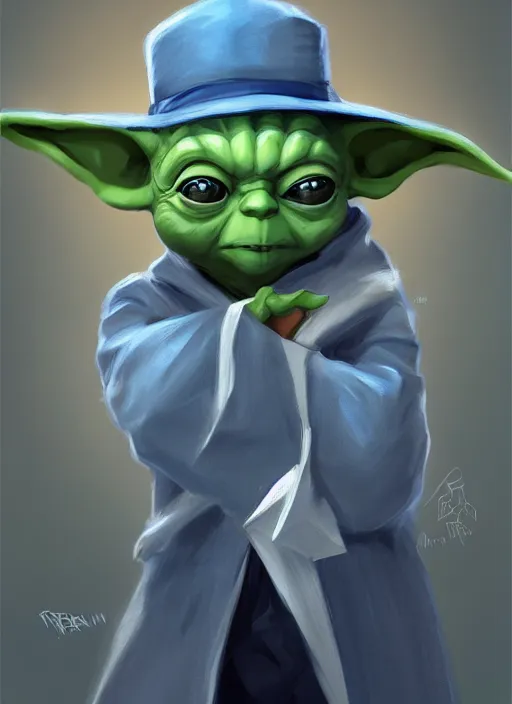 Prompt: Yoda wearing a blue suit and a Frank Sinatra hat, elegant, digital painting, concept art, smooth, sharp focus, illustration, from StarCraft by Ruan Jia and Mandy Jurgens and Artgerm and William-Adolphe Bouguerea