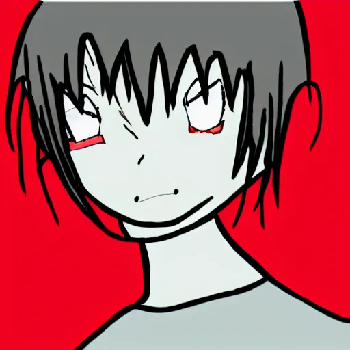 Prompt: red pen on white background ms paint doodle of bad amateur anime character drawing, made in ms paint, just a few lines