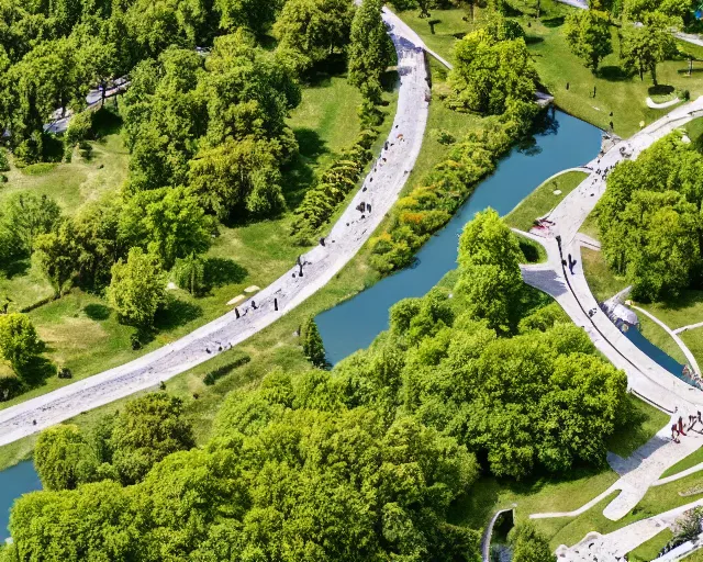 Prompt: 4 k hd, high resolution photograph of i. o. r. park in bucharest, full colour, shot with sigma f / 4. 2, 2 5 0 mm sharp lens, wide shot, high level texture render