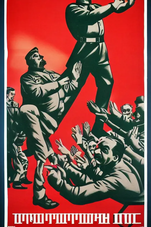 Image similar to Soviet propaganda poster with Stalin calling on the world community to fight against Nazism, Ultra Detailed, soviet realism