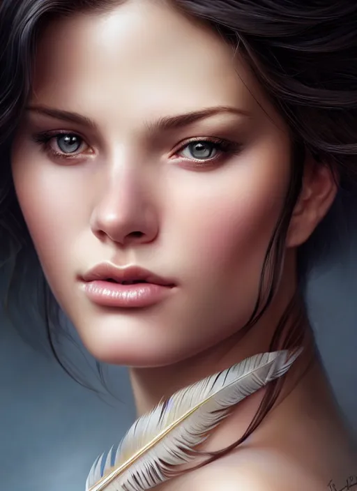 Image similar to a gorgeous female photo, professionally retouched, award winning, hyperdetailed, ray tracing, soft lighting, feather hair, realistic, smooth face, perfect eyes, wide angle, sharp focus on eyes, 8 k high definition, insanely detailed, intricate, elegant, art by artgerm and greg rutkowski and j scott campbell