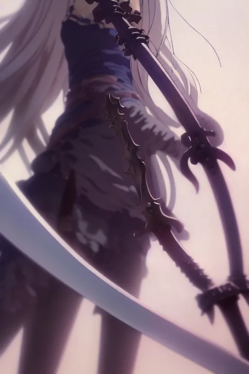 Image similar to a film still portrait of the catgirl armed berserk's sword, finely detailed features, closeup at the faces, perfect art, gapmoe yandere grimdark, trending on pixiv fanbox, painted by greg rutkowski makoto shinkai takashi takeuchi studio ghibli, akihiko yoshida