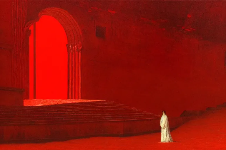 Image similar to only with red, a red melted emperor, taormina amphitheatre, crowd hails him, in the style of beksinski, parts by edward hopper, parts by rodcenko, parts by yue minjun, intricate and epic composition, red by caravaggio, insanely quality, highly detailed, masterpiece, red light, artstation, 4 k