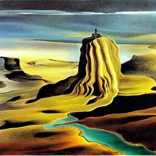 Prompt: A beautiful landscape painted by Salvador Dali, Salvador Dali art collection, Gallery of Surrealism, Oil on Canvas, Salvador Dalí works