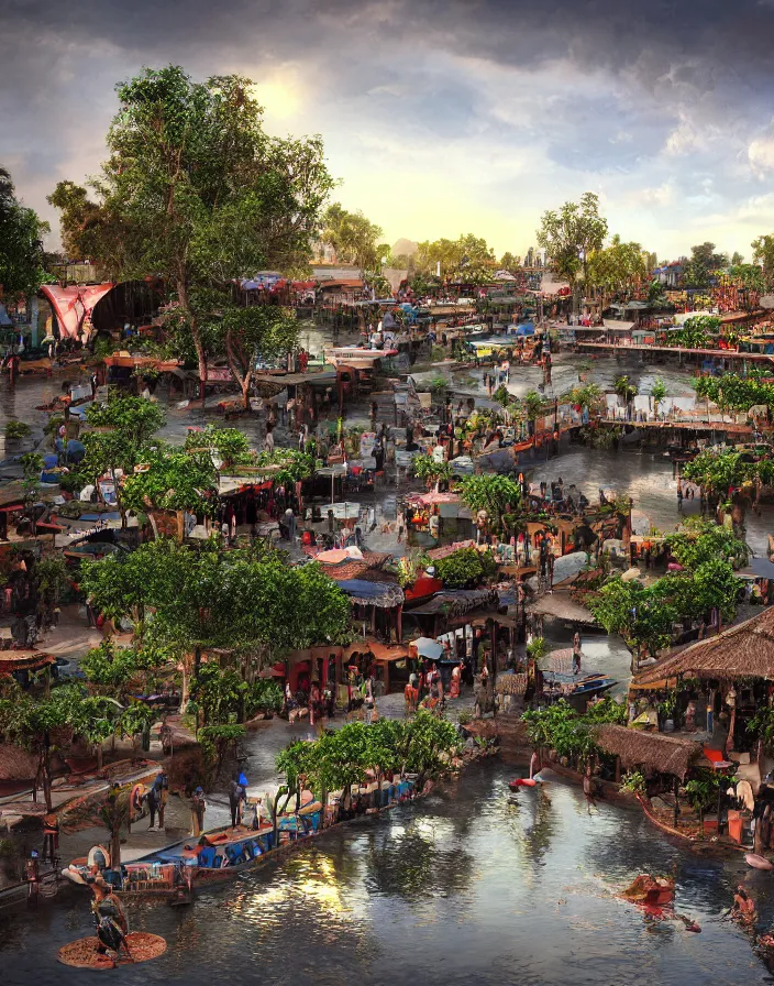 Image similar to Xochimilco, concept art, ultra realistic, super detailed, photorealistic, cinematographic, epic lighting, religious