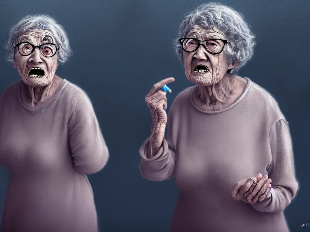 Image similar to an old lady describing loneliness and anxiety as ghosts come out of her mouth, digital painting, highly detailed, 4 k, art by miguel alandia pantoja