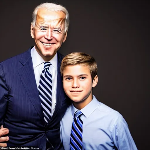 Image similar to A portrait photo of joe biden teams up with a teenage joe biden, perfect faces, 50 mm, award winning photography