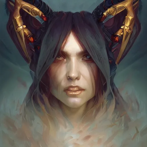 Prompt: portrait of a demon, D&D, fantasy, highly detailed, digital painting, artstation, smooth, sharp focus, illustration, art by artgerm and greg rutkowski and alphonse mucha